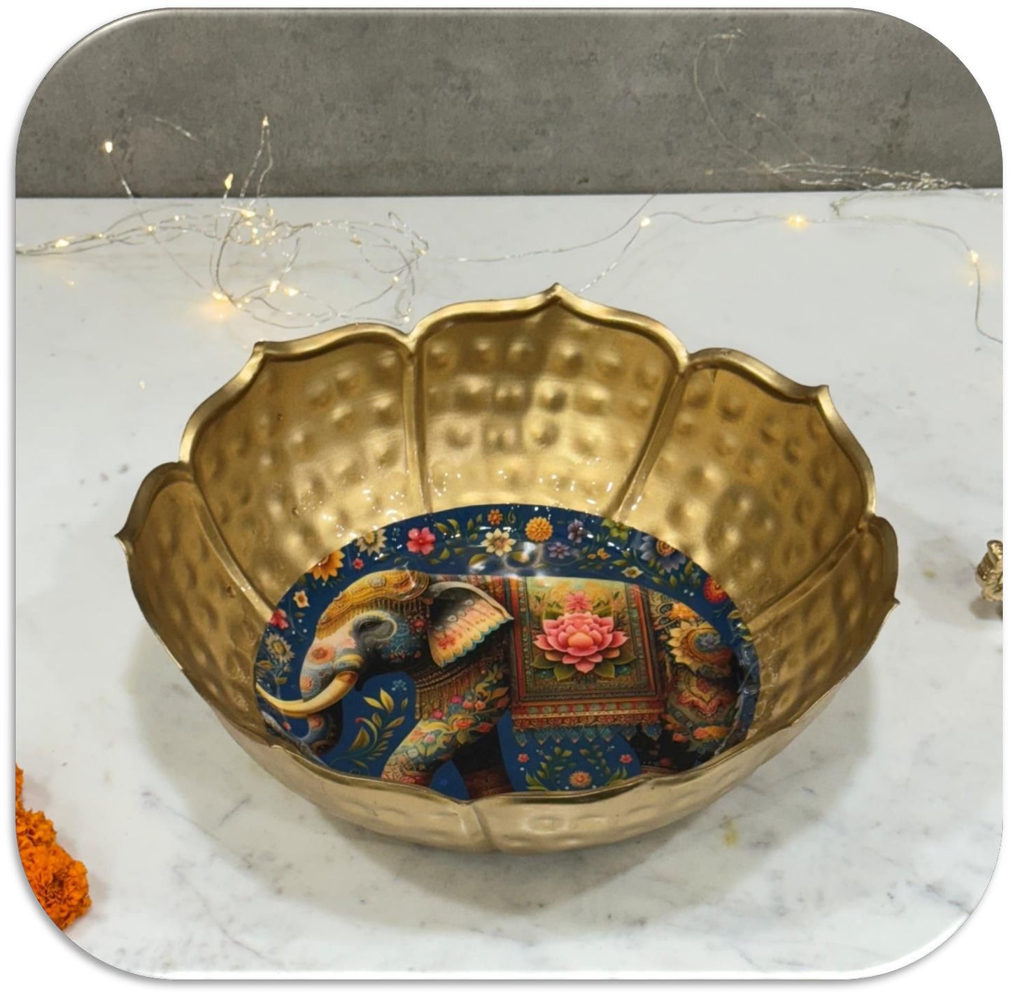 Hammered Work Gold Printed Urli