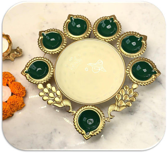 Peacock Design Gold Metallic Colourful Urli