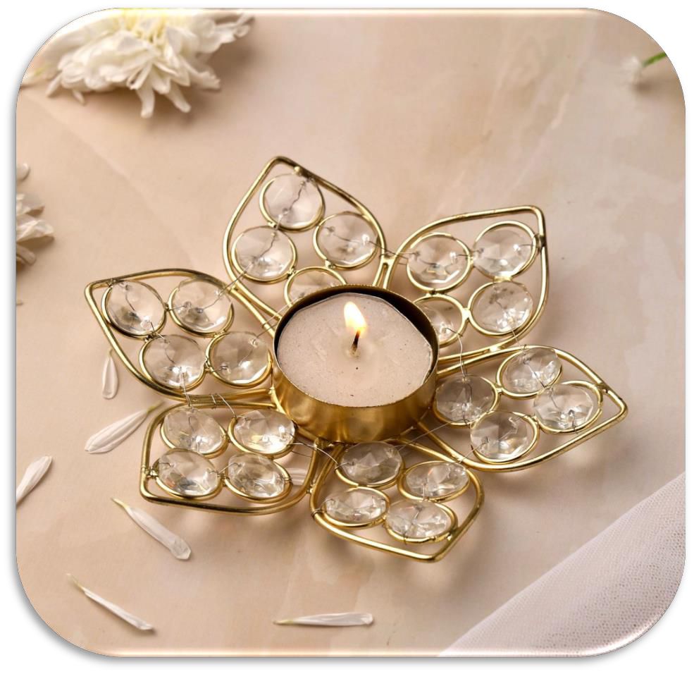 Handcrafted Flower Design Crystal Diya Set of 3