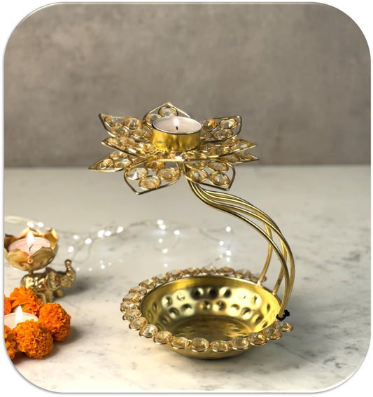 Handmade Diwali Crystal Urli with Light Holder