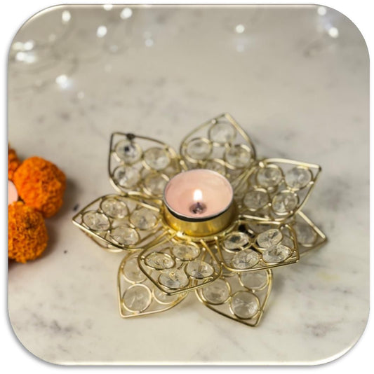 Dandcrafted Double Layer Flower Design Crystal Urli Set of 2