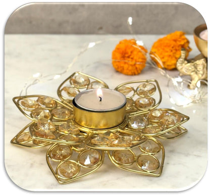 Dandcrafted Double Layer Flower Design Crystal Urli Set of 2