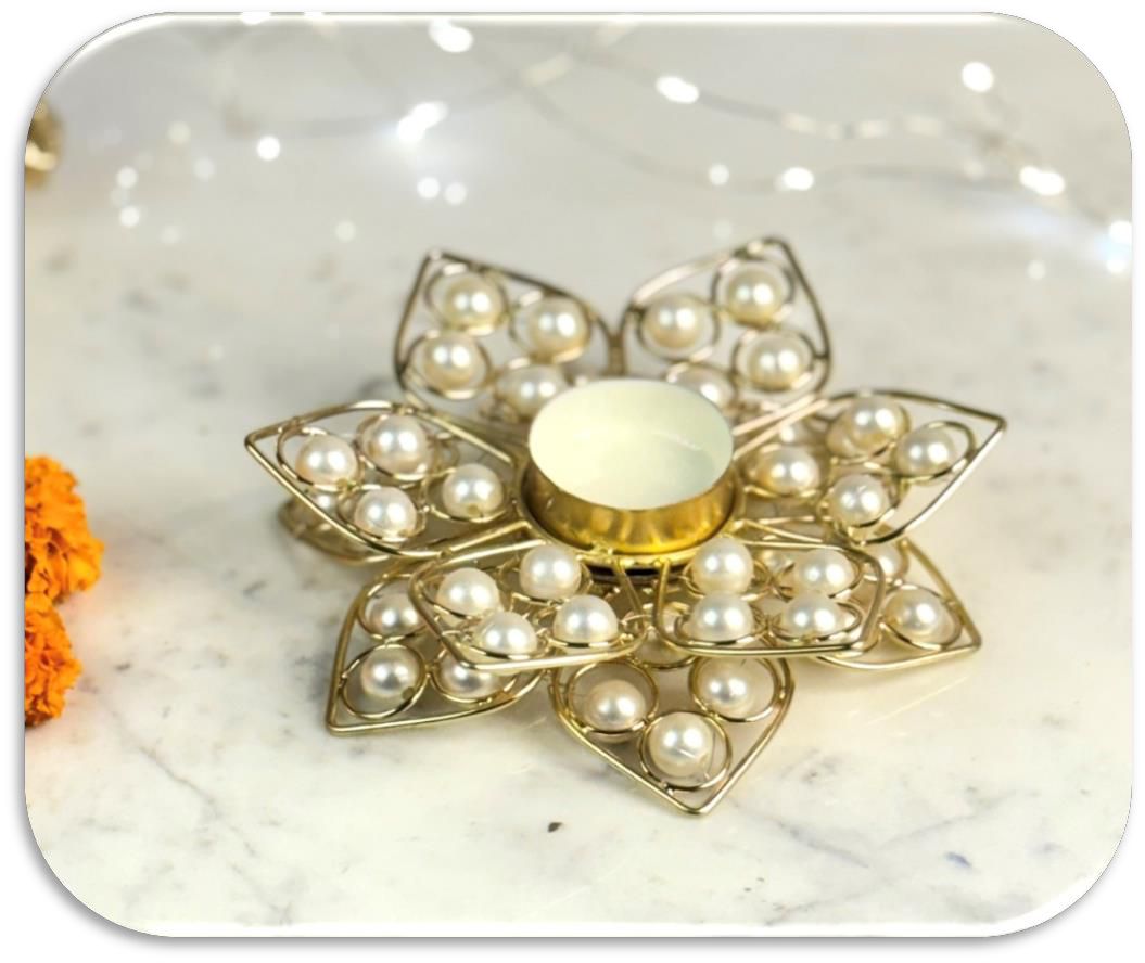 Dandcrafted Double Layer Flower Design Crystal Urli Set of 2