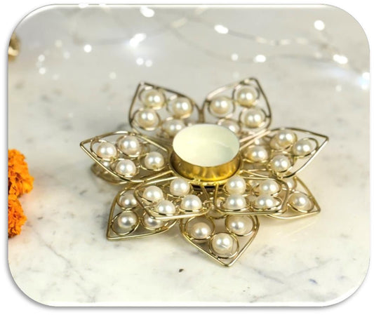 Dandcrafted Double Layer Flower Design Crystal Urli Set of 2