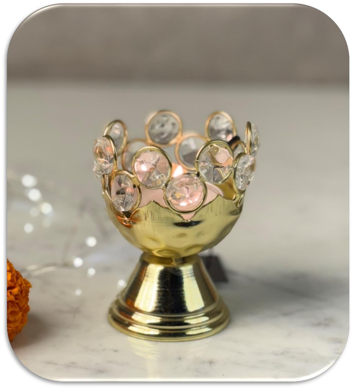 Handmade Crystal Diya Set of 3