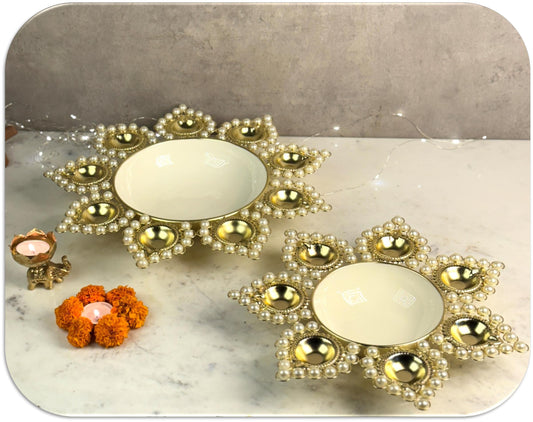 Crystal Urli with Diya Light Holder
