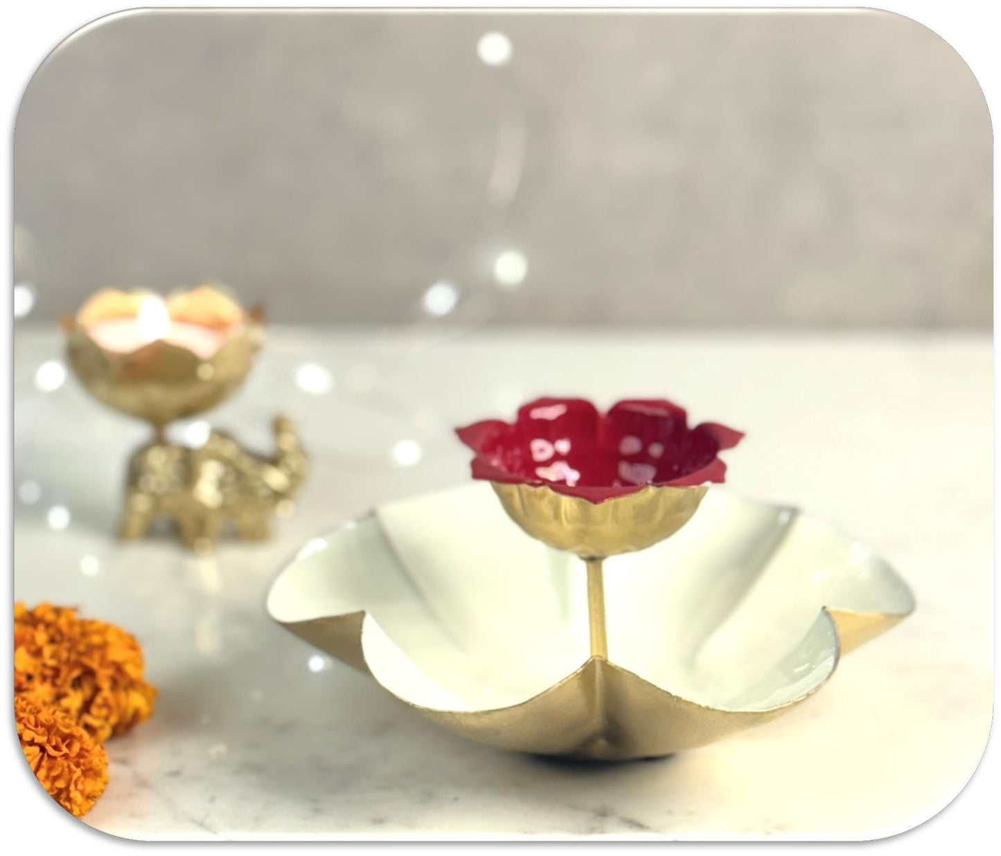 Flower Design Gold Metallic Colourful Urli