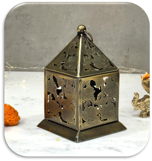 Handcrafted Metallic T-Light Holder with Leaf Engraving Design Set of 2