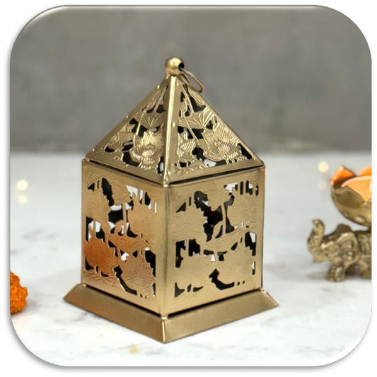 Handcrafted Metallic T-Light Holder with Leaf Engraving Design Set of 2