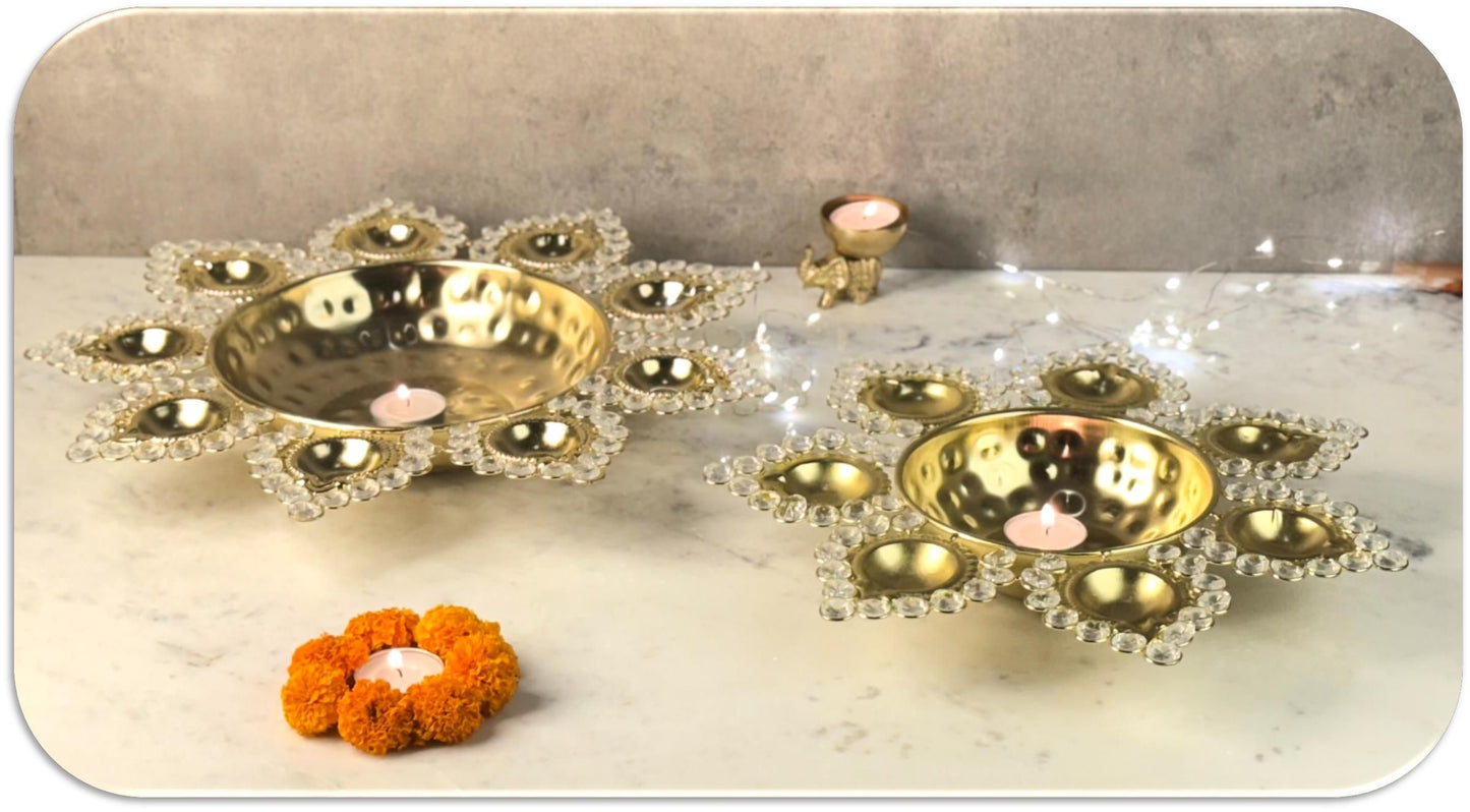 Crystal Urli with Diya Light Holder
