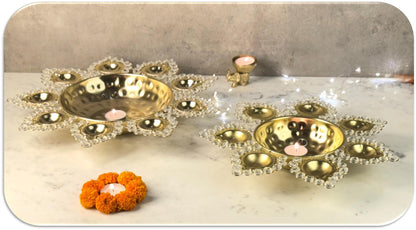 Crystal Urli with Diya Light Holder
