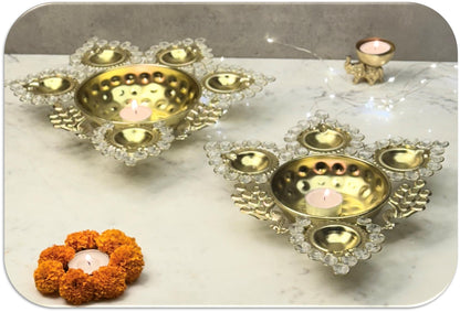 Peacock Design Crystal Urli with Diya Light Holder