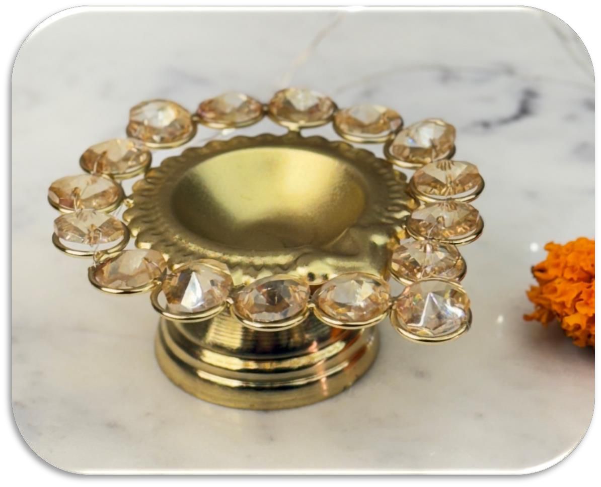 Handmade Metallic Crystal Diya Set of 3