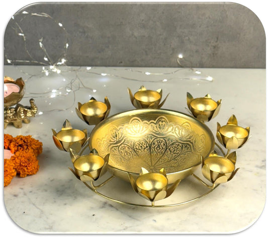 Engraved Gold Metallic Water Light Urli for Diwali