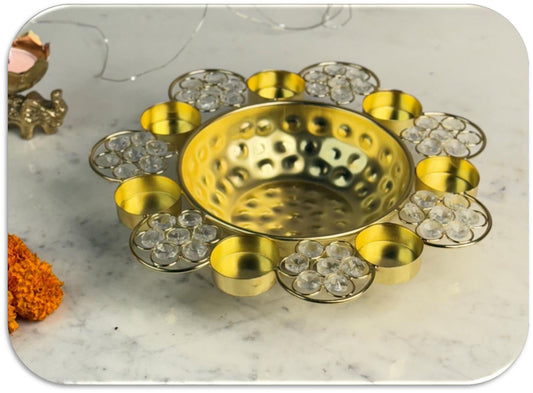 Handmade Crystal Urli with Diya Light Holder