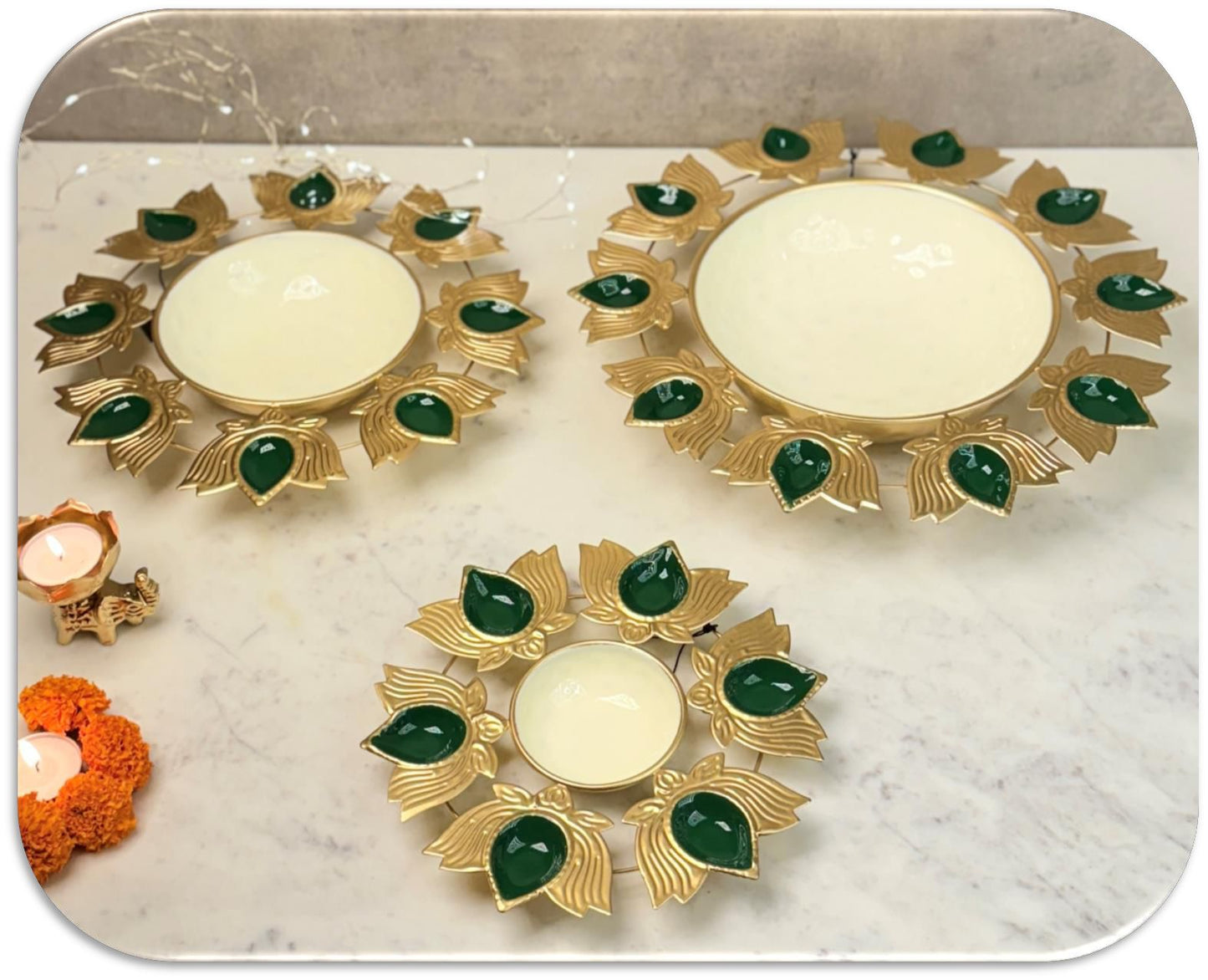 Gold Metallic Colourful Urli Set of 3
