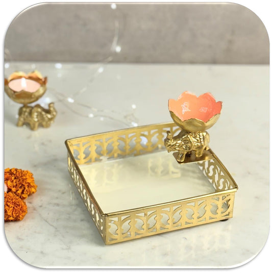 Elephant Design Light Holder with Tray