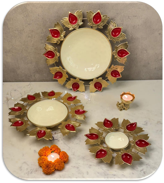 Gold Metallic Colourful Urli Set of 3