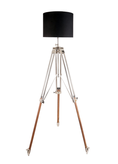 Vintage Tripod Floor Lamp – Polished Chrome & Wood