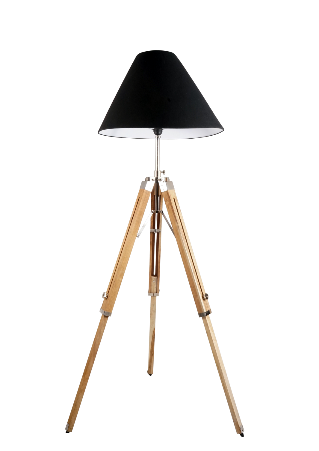 Classic Tripod Floor Lamp with Black Shade & Wooden Legs