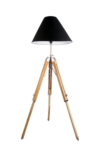 Classic Tripod Floor Lamp with Black Shade & Wooden Legs